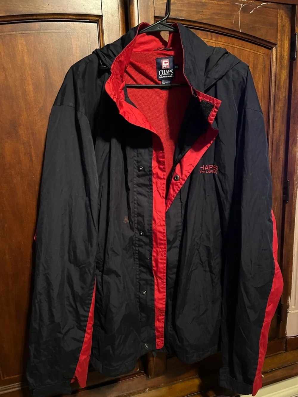 Ralph Lauren chaps Black and Red Hooded Windbreaker Jacket